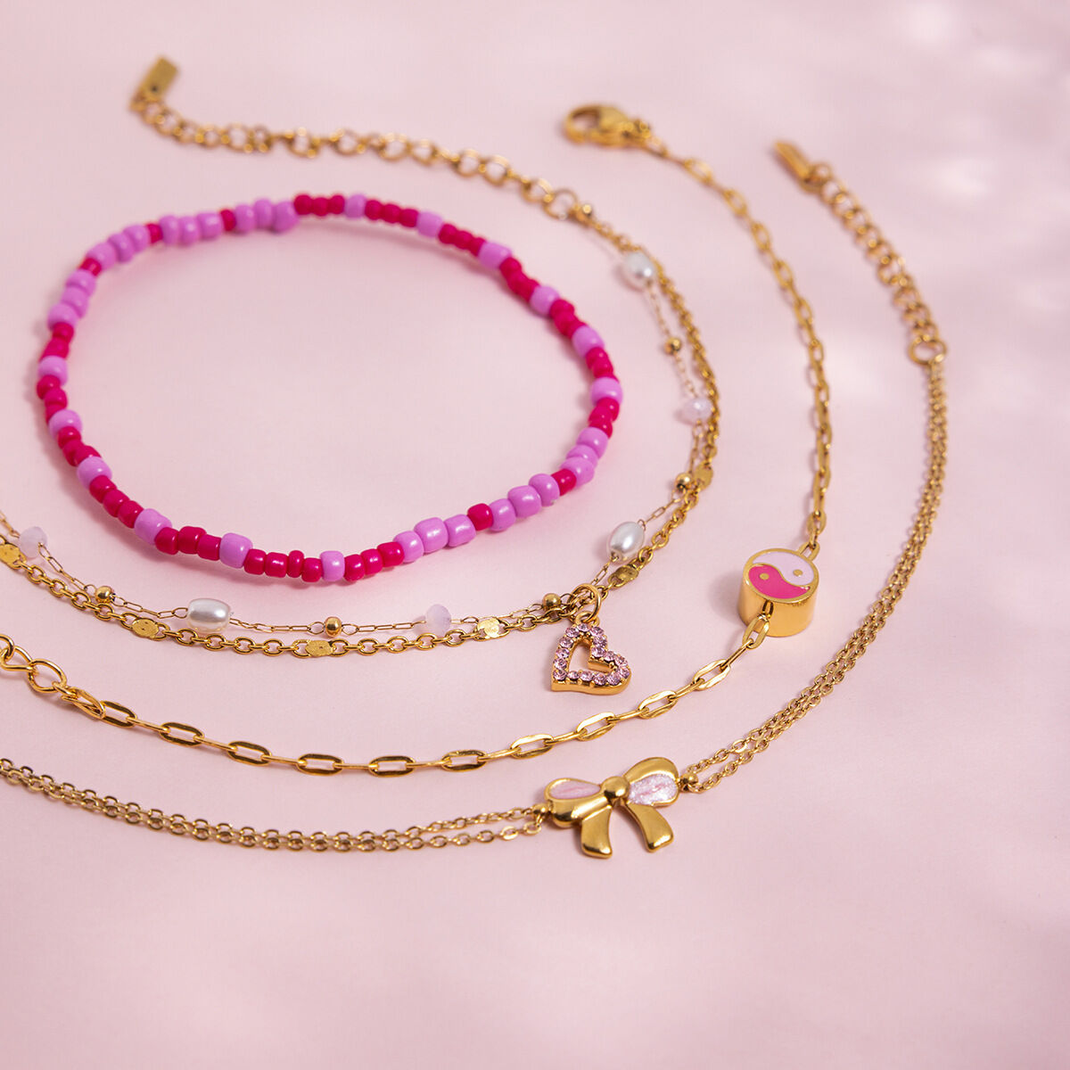 1 Adet Romantik Pembe Kalp Şeklinde Paslanmaz Çelik Su Geçirmez Altın Renkli Kadın Bileklik Resim5