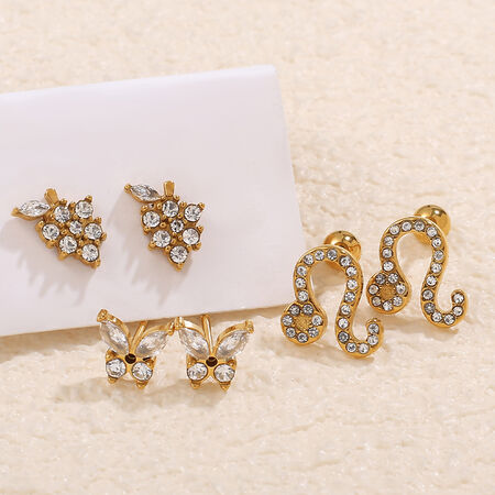 1 Pair Animal Stainless Steel Waterproof Gold Color Stud Earrings 2