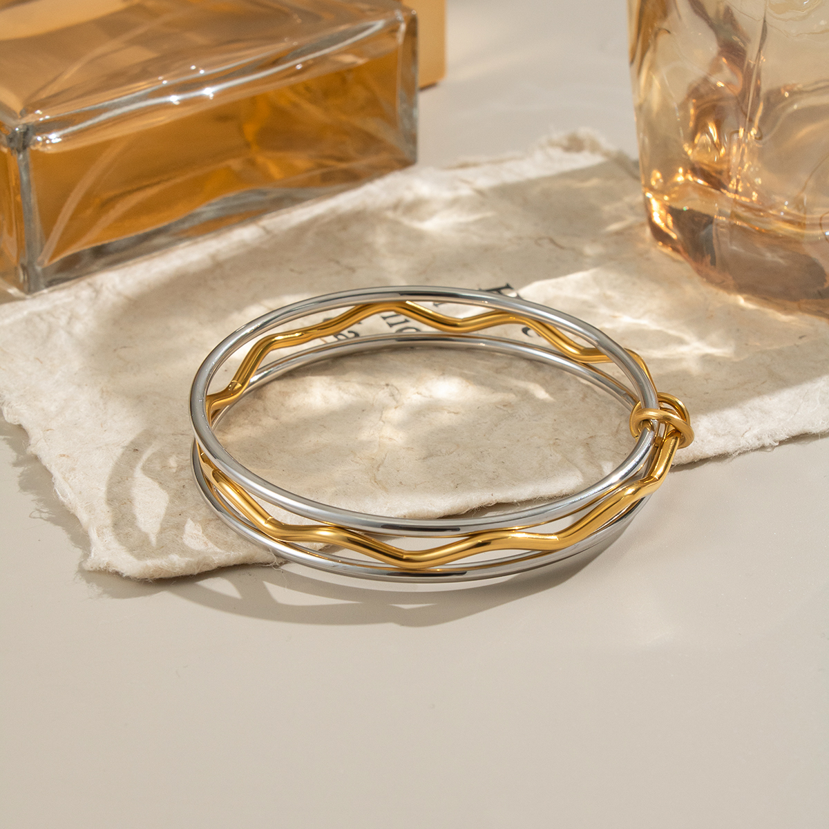 1 Piece Simple Series Daily Mixed Gold Color And Silver Colors  Women's Bangles