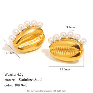 1 Pair Shell Shape Stainless Steel Waterproof Gold Color Stud Earrings h5 Picture2
