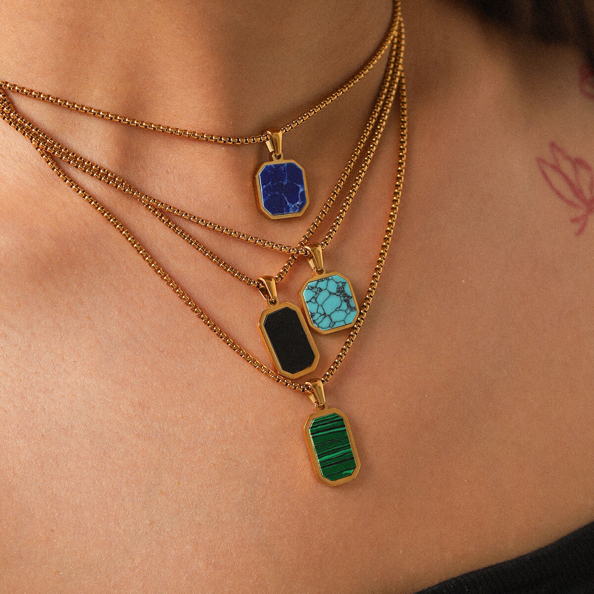 1 Piece Simple Series Daily Rectangle Stainless Steel Waterproof  Natural Stone Women's Pendant Necklaces