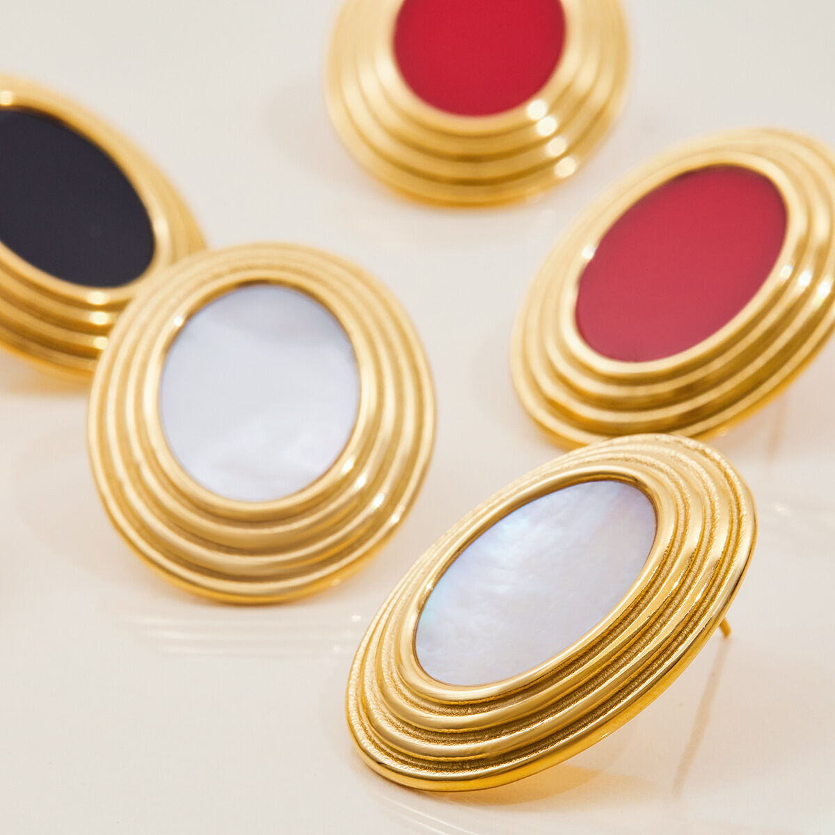 1 Pair Classic Series Retro Oval Stainless Steel Waterproof Gold Color Women's Stud Earrings h5 Picture6