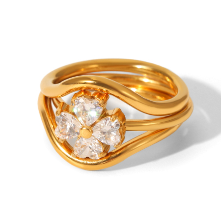 1 Piece Daily Flower Stainless Steel Waterproof  Zircon Statement Rings