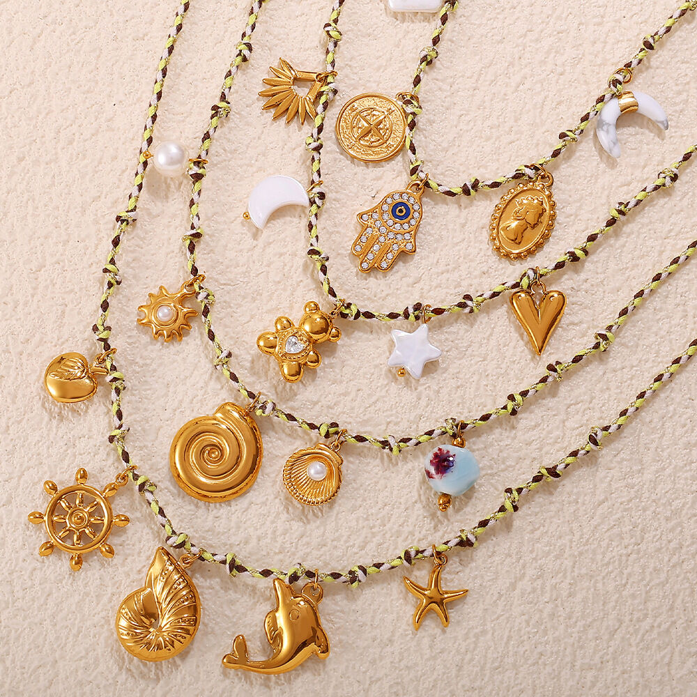 Stainless Steel Waterproof Gold Color DIY Pendant Necklace Set
