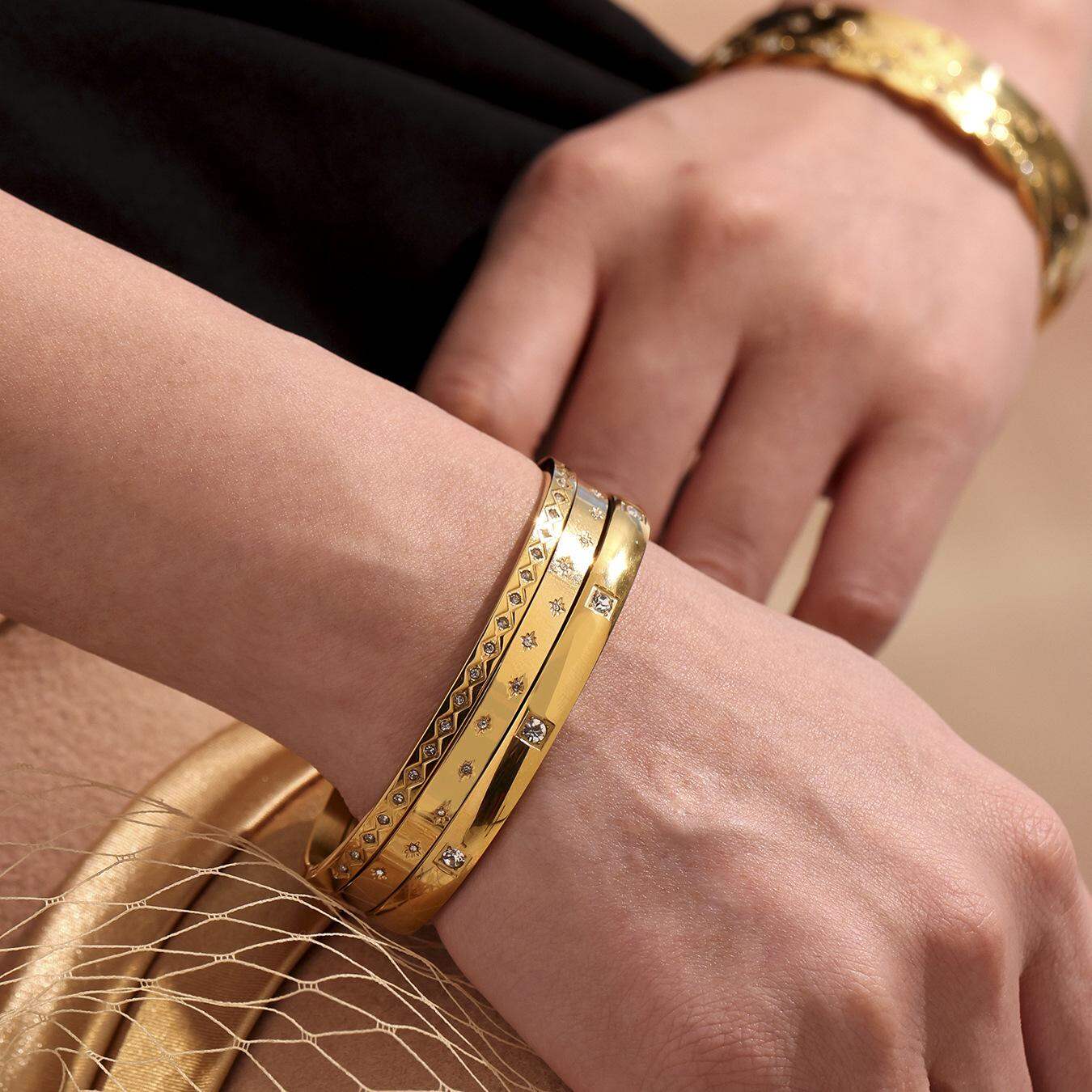 1 Piece Classic Irregular Shape Stainless Steel Waterproof Gold Color Women's Bangles Picture7
