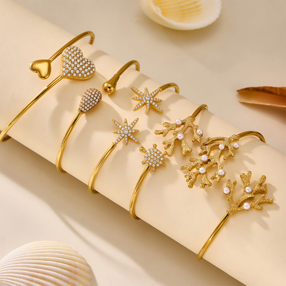1 Piece Vacation Coral Stainless Steel Waterproof Gold Color Women's Bangles Picture4