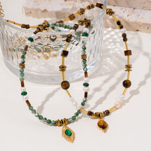1 pezzo di collana di perline da donna in pietre naturali color oro con occhio del diavolo retrò h5 Immagine4
