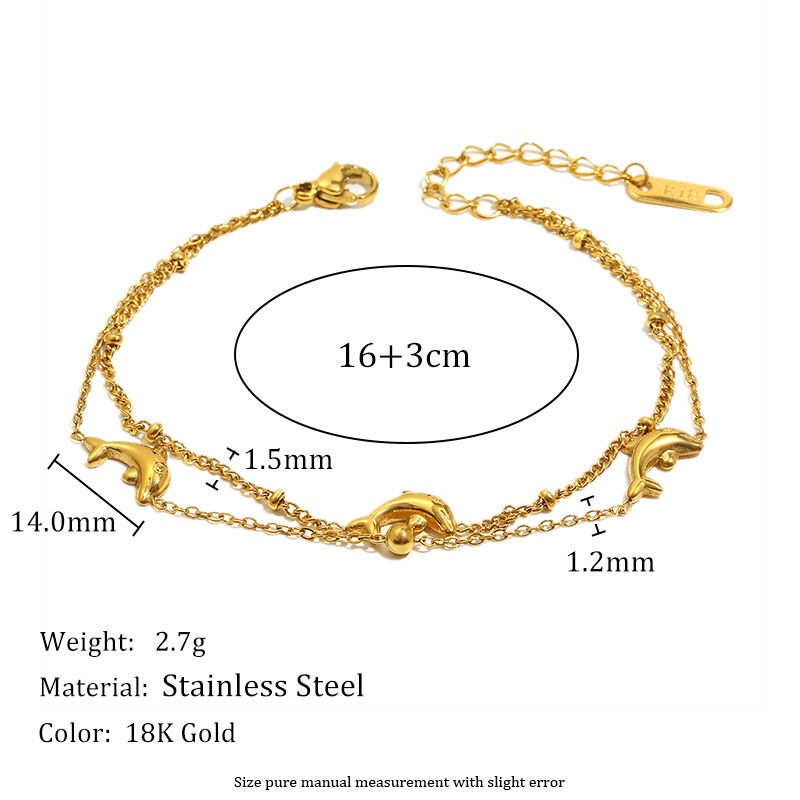 Pulsera de acero inoxidable con dije de delfín natural, color dorado, resistente al agua, para mujer, 1 pieza h5Imagen8