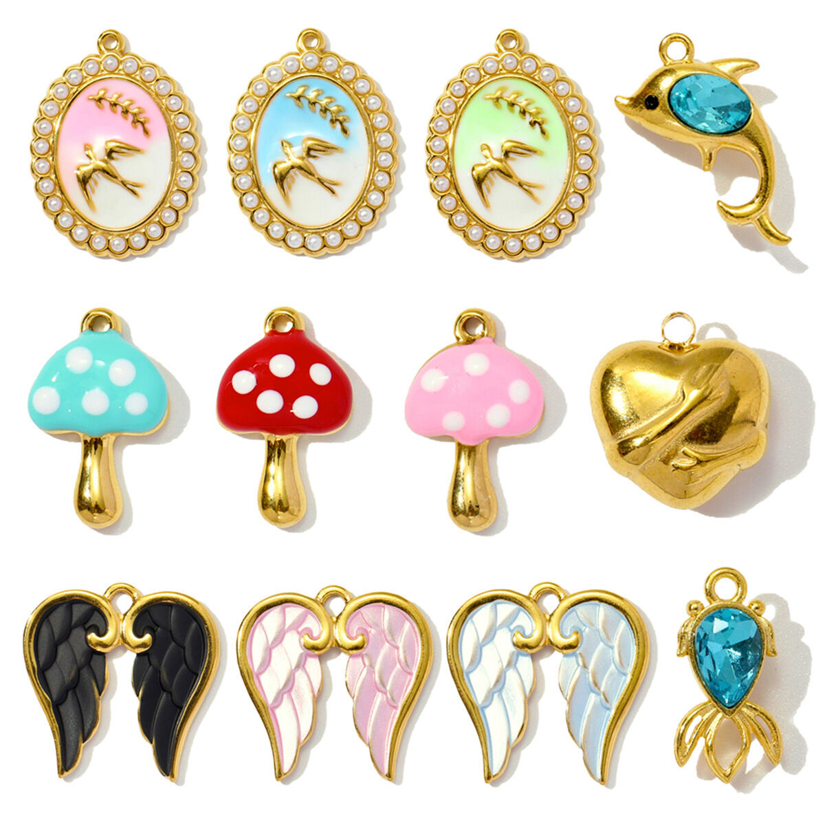 1 pezzo semplice serie fai da te rondine in acciaio inossidabile impermeabile color oro ciondoli da donna h5 Immagine4