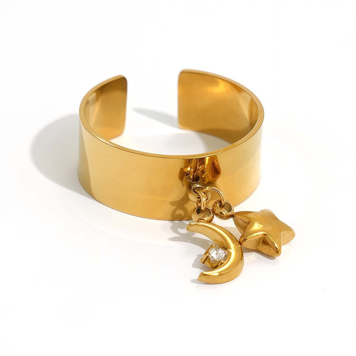 Anelli semplici classici in acciaio inossidabile con luna, impermeabili, color oro, 1 pezzo h5 