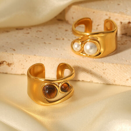 1 Pair Simple Series Daily Geometric Stainless Steel Waterproof Natural Stone Statement Rings