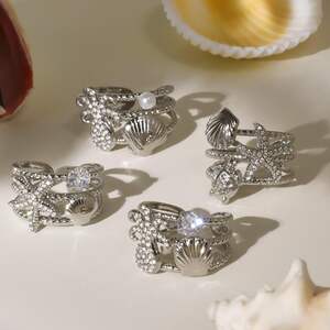1 Piece Shinning Marine Organism Stainless Steel Waterproof Gold Color Statement Rings h5 Picture2