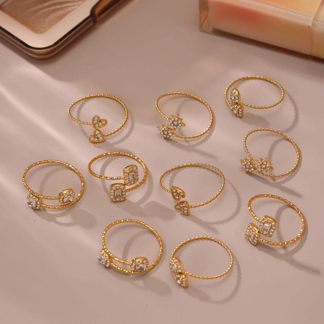 1 Piece Luxurious Heart Stainless Steel Waterproof Gold Color Women's Gemstone Rings h5 Picture9