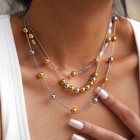 1 Piece Simple Series Simple Beads Stainless Steel Waterproof Beaded Necklaces