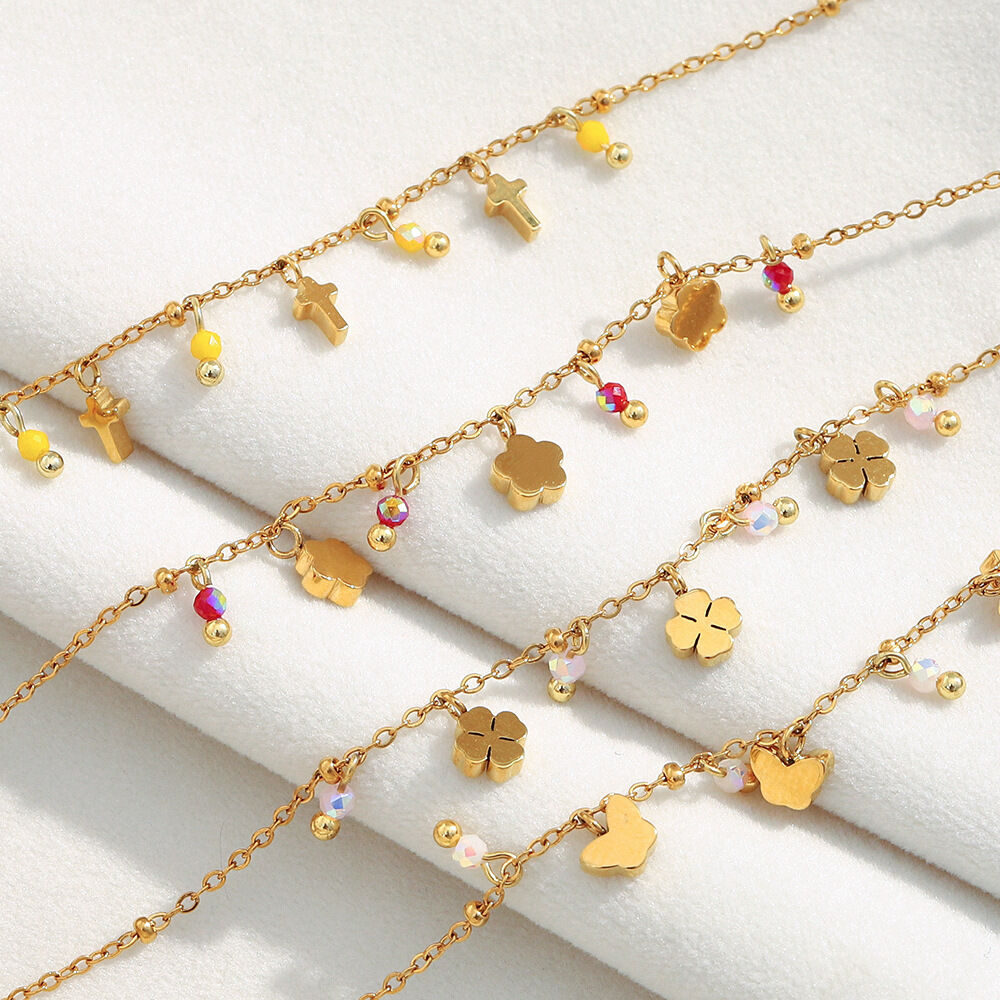 1 Piece Clover Stainless Steel Waterproof Gold Color Charm Bracelet h5 Picture3