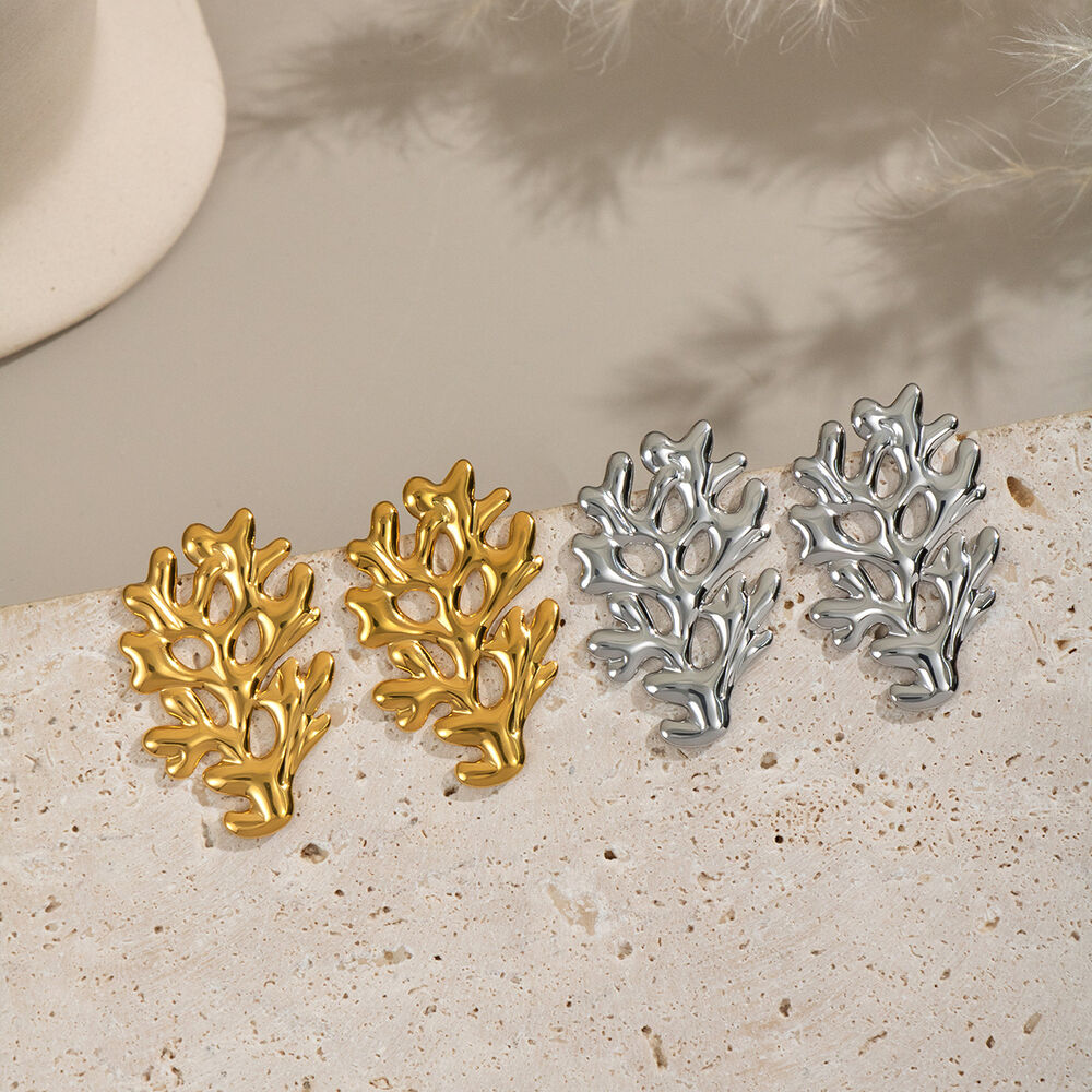 1 paio di orecchini a bottone semplici da donna in acciaio inossidabile color oro corallo, serie Daily h5Immagine3