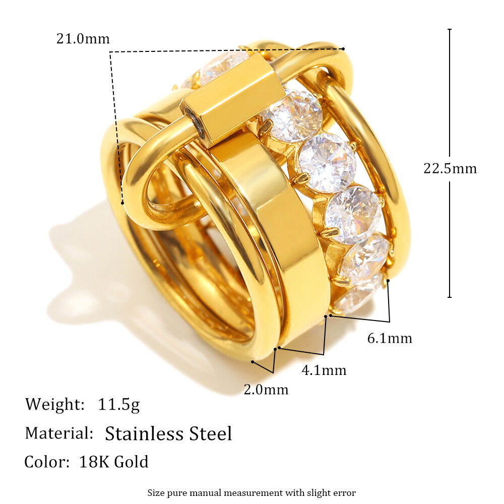 1 Piece Luxurious Series Casual Circle Stainless Steel Waterproof Women's Gemstone Rings Picture2