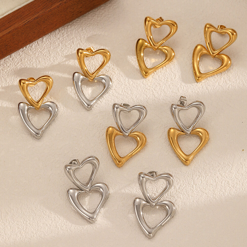 1 Pair Ins Style Heart Stainless Steel Waterproof Drop Earrings 2