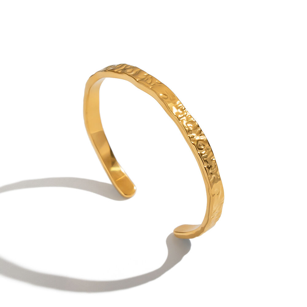 1 Piece Hammer Pattern Stainless Steel Waterproof Gold Color Cuff Bangle Picture5