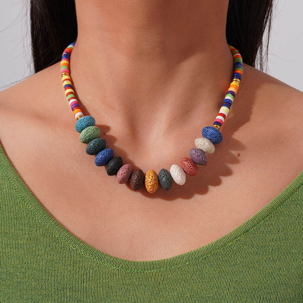 1 Piece Polychrome Beads Natural Stones Gold Color Women's Beaded Necklaces