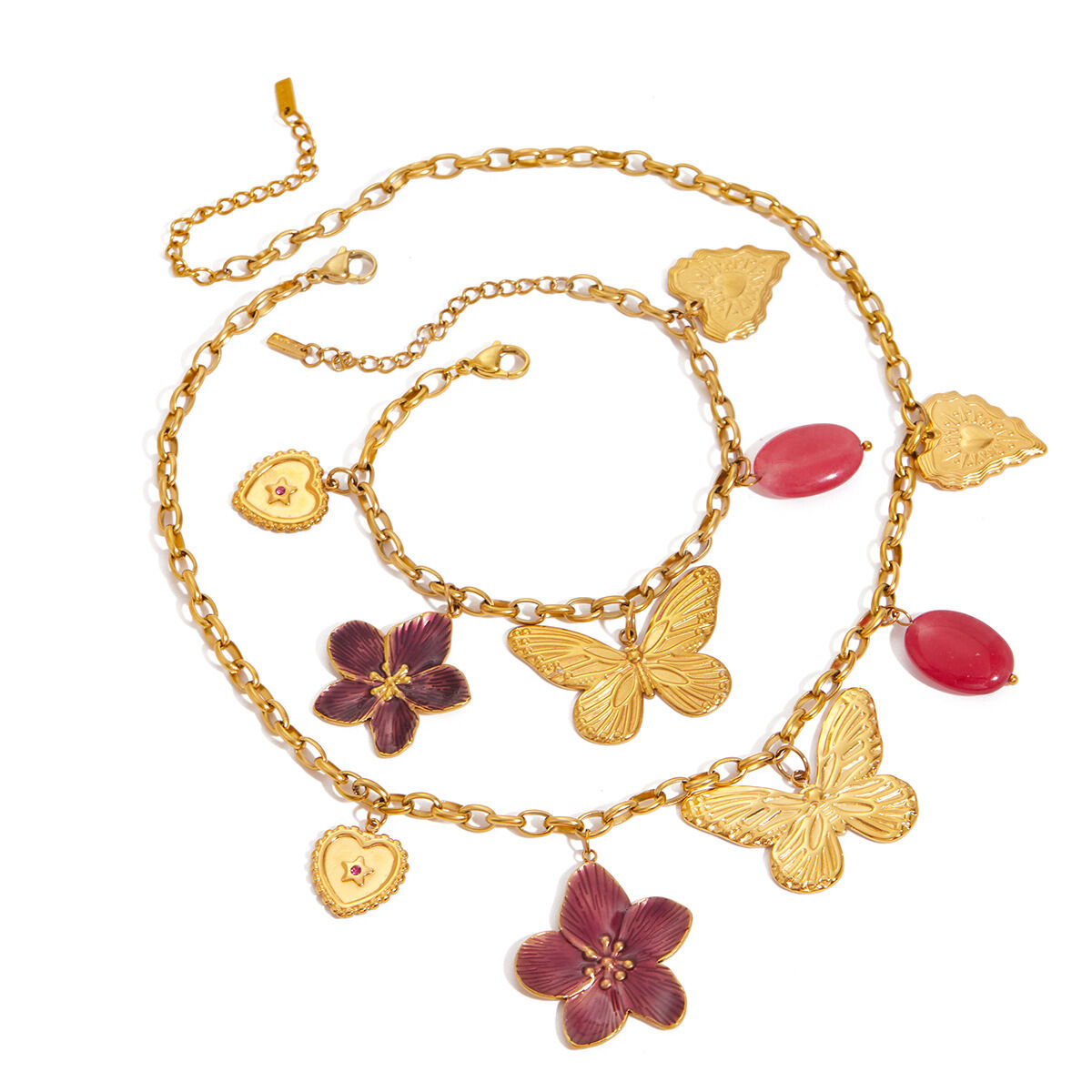 1 pezzo di collana con ciondolo da donna in acciaio inossidabile impermeabile color oro con fiore e farfalla Immagine9