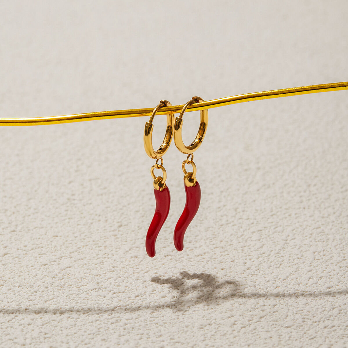 1 Pair Bold Red Chili Stainless Steel Waterproof Gold Color Women's Drop Earrings Picture5
