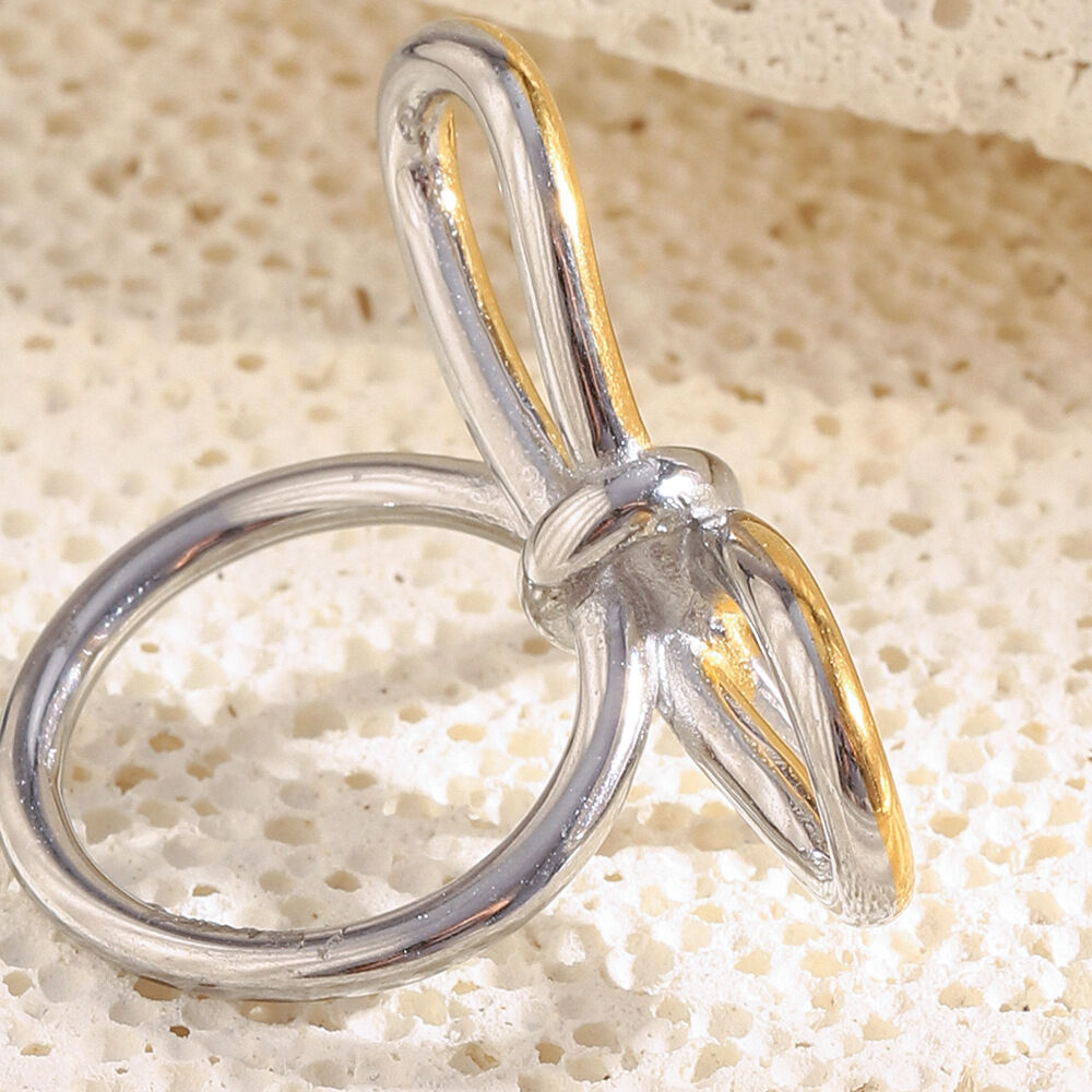 1 Stück Romantische Serie Elegante unregelmäßige Form Edelstahl Wasserdicht Goldfarben Statement-Ringe Bild3