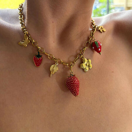 1 Piece Strawberry Stainless Steel Waterproof Gold Color Pendant Necklace