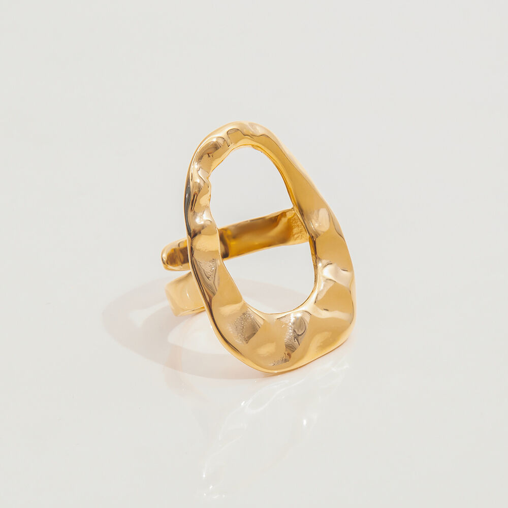 1 Piece Irregular Oval Stainless Steel Waterproof Gold Color Statement Rings h5Picture5