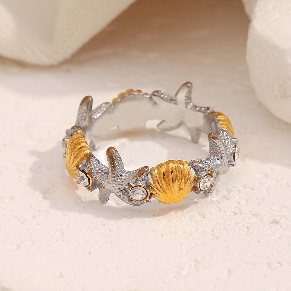 1 Piece Designable Starfish & Shell Stainless Steel Waterproof Gold Color Statement Rings h5 Picture5