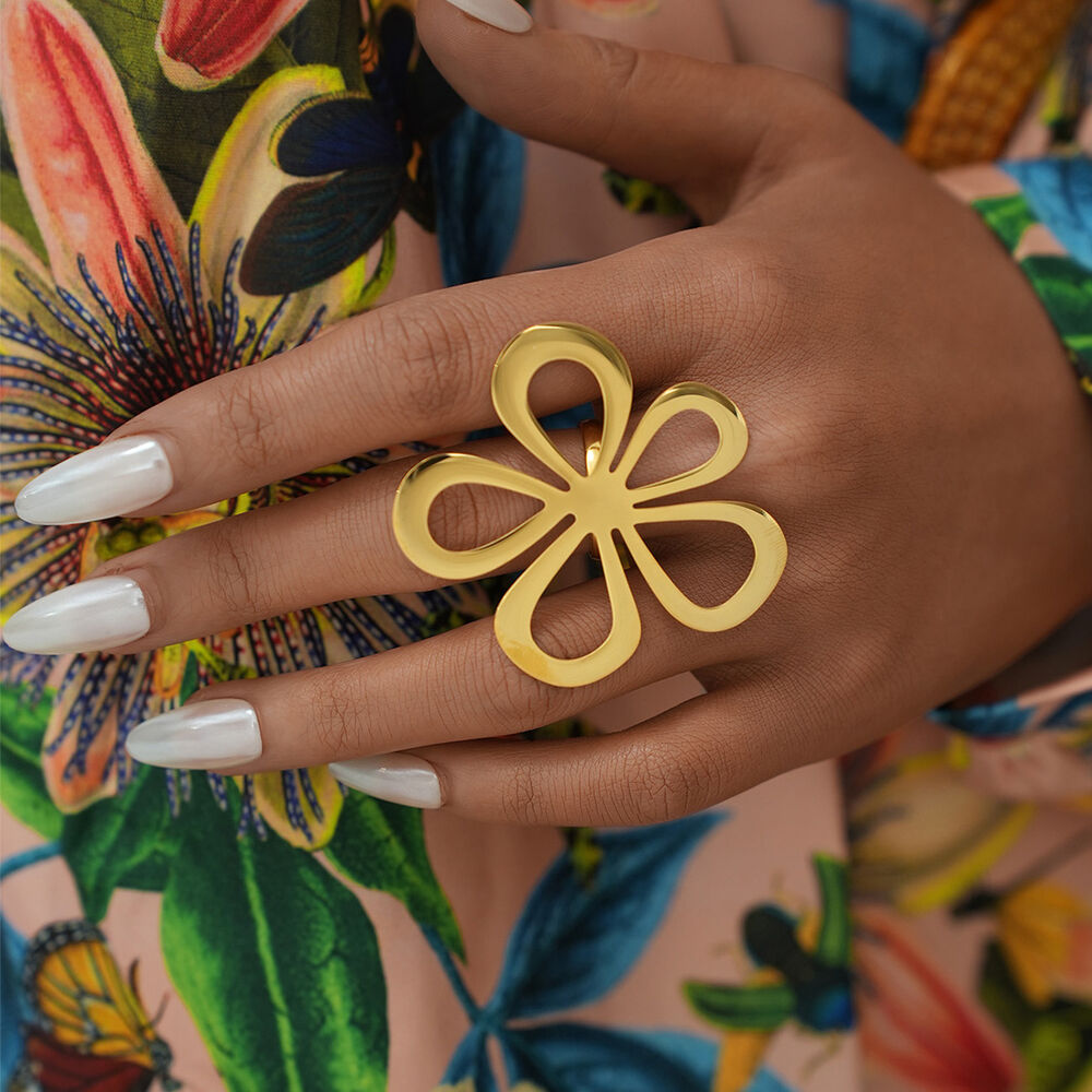 1 stuk Retro Flower roestvrij staal goudkleurige dames statement ringen h5Afbeelding8