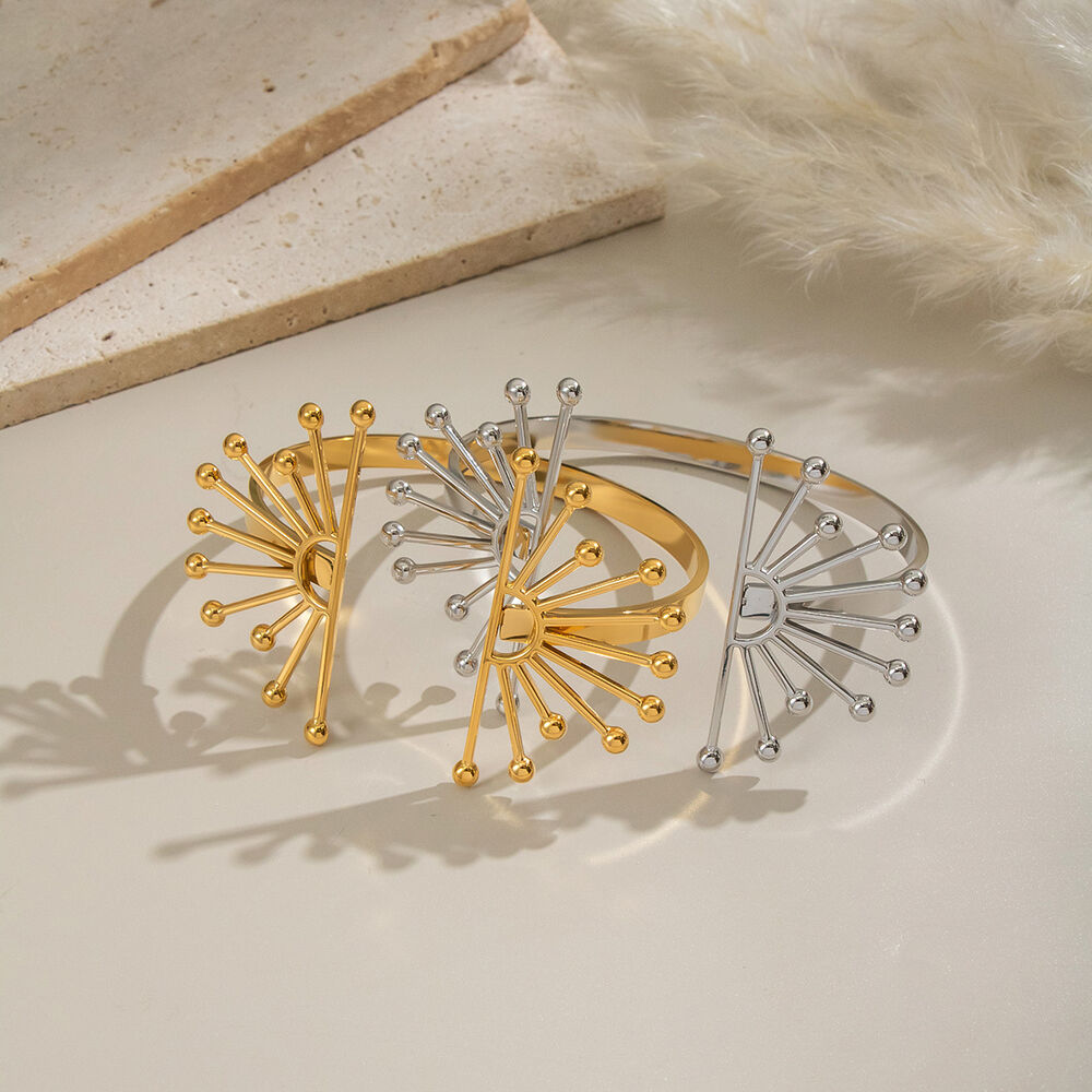 Bracciale rigido impermeabile color oro in acciaio inossidabile con fiore di sole, 1 pezzo h5Immagine2