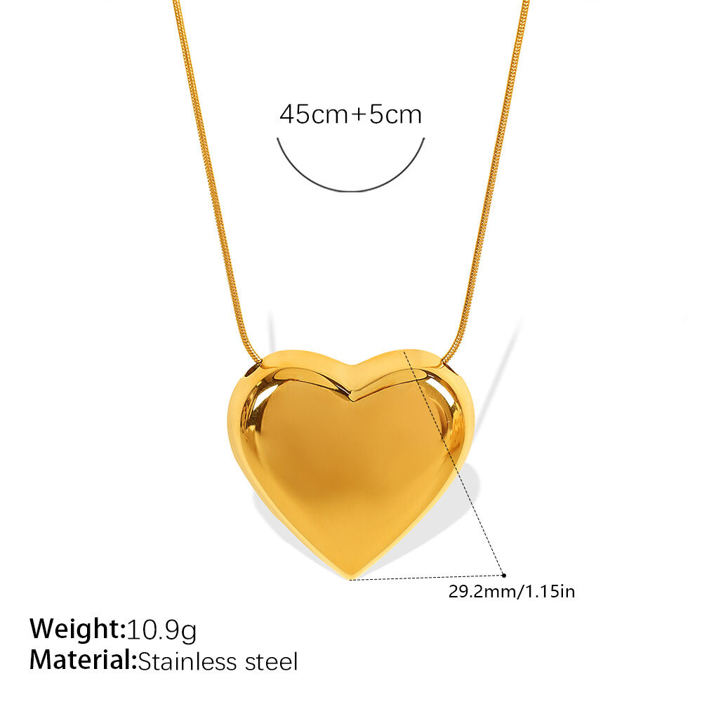 1 Piece Heart Stainless Steel Waterproof Gold Color Pendant Necklace h5