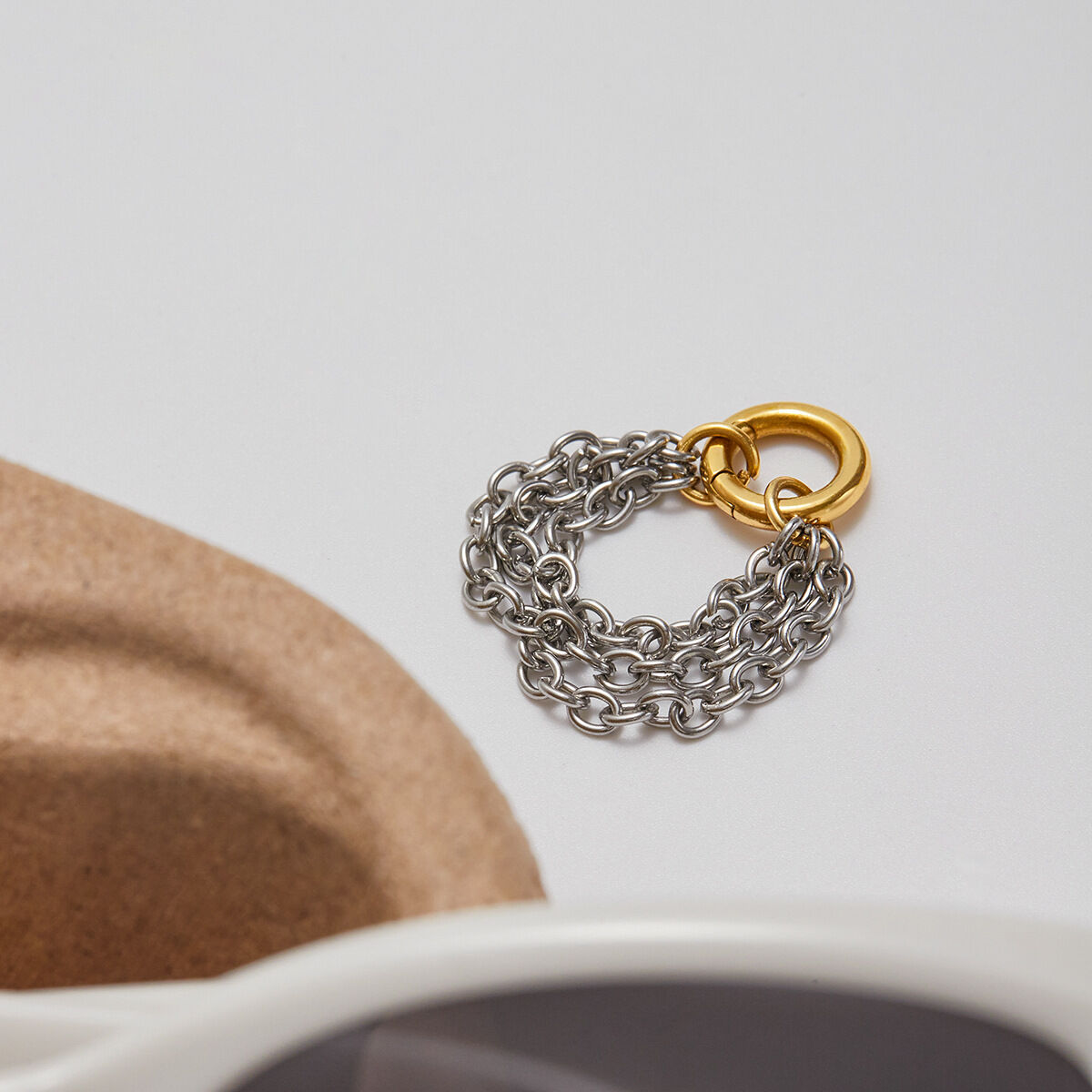 1 Piece Modern Texture Stainless Steel Waterproof Gold Color Minimalist Rings Picture3