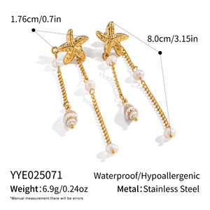 1 Pair Starfish Tassel Stainless Steel Waterproof Gold Color Dangle Earrings h5