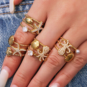 1 Piece Shinning Marine Organism Stainless Steel Waterproof Gold Color Statement Rings h5 Picture4
