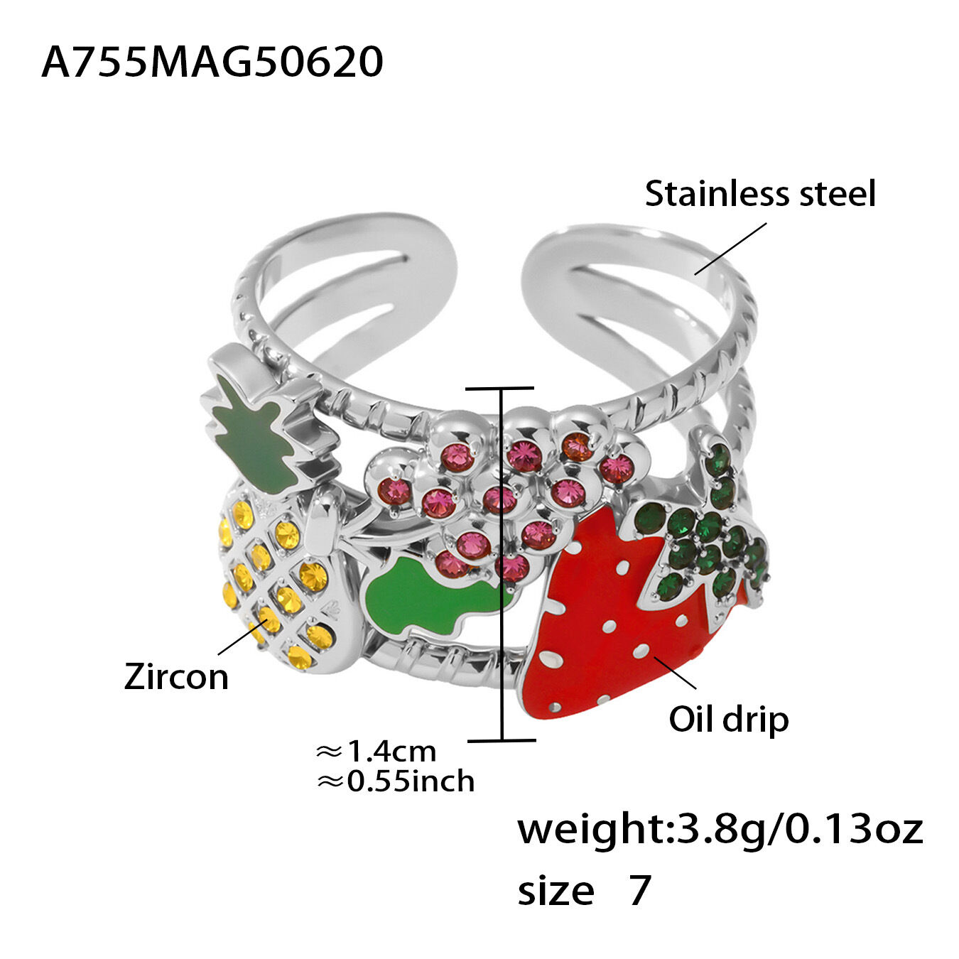 A755-Steel Strawberry Ring/No.7 Picture4
