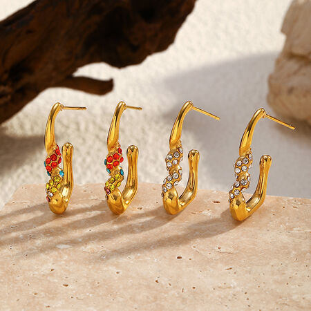1 Pair Irregular Shape Stainless Steel Waterproof Gold Color Hoop Earrings