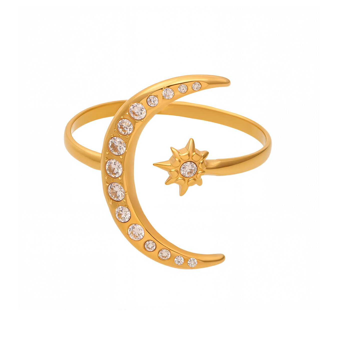 1 Adet Parlayan Seri Ay Paslanmaz Çelik Su Geçirmez Altın Renk Gösterişli Yüzük 