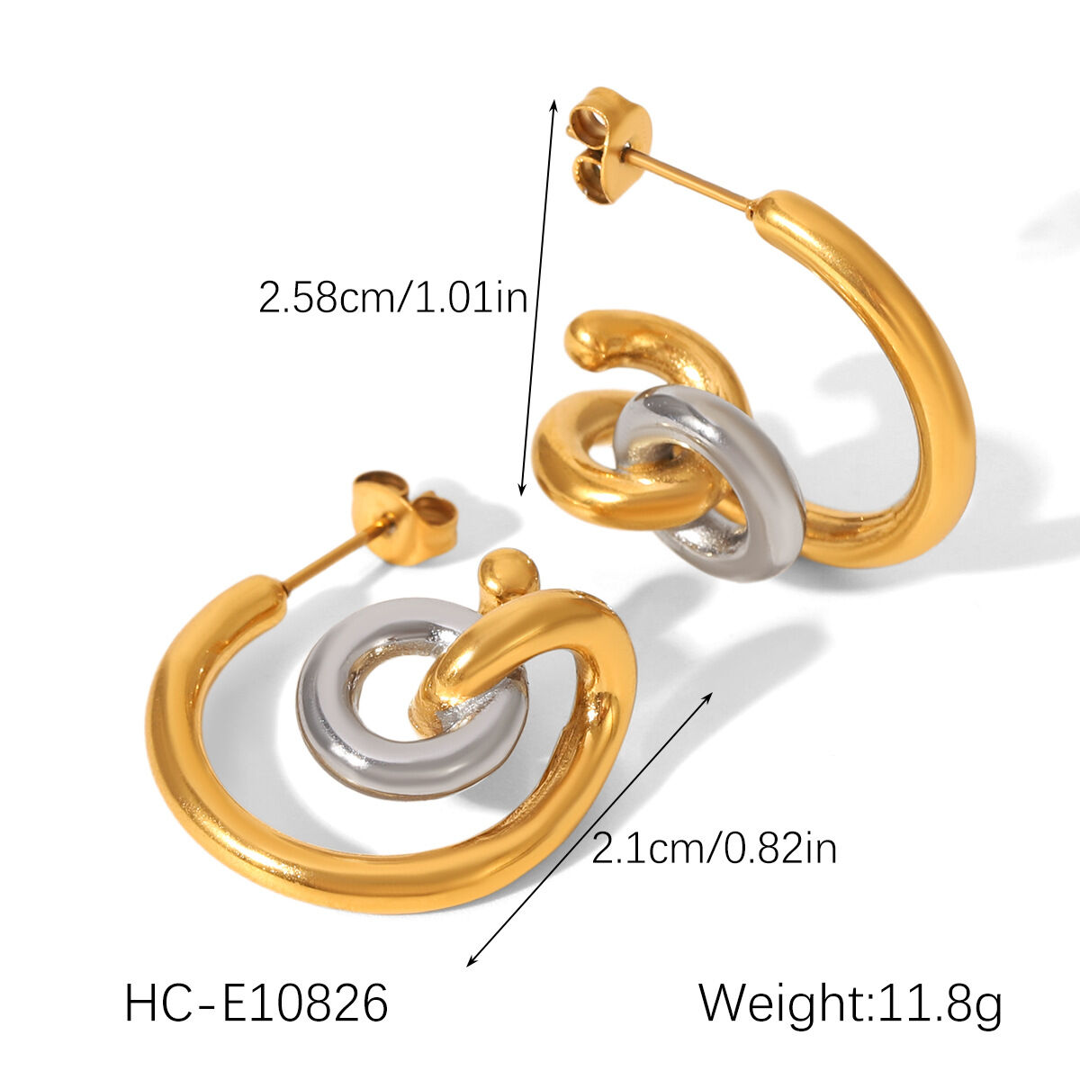 1 par de pendientes de botón de acero inoxidable con forma irregular, resistentes al agua y color dorado para mujer. Imagen2