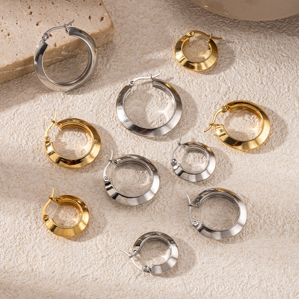 1 Pair Stainless Steel Waterproof Gold Color Hoop Earrings Picture2