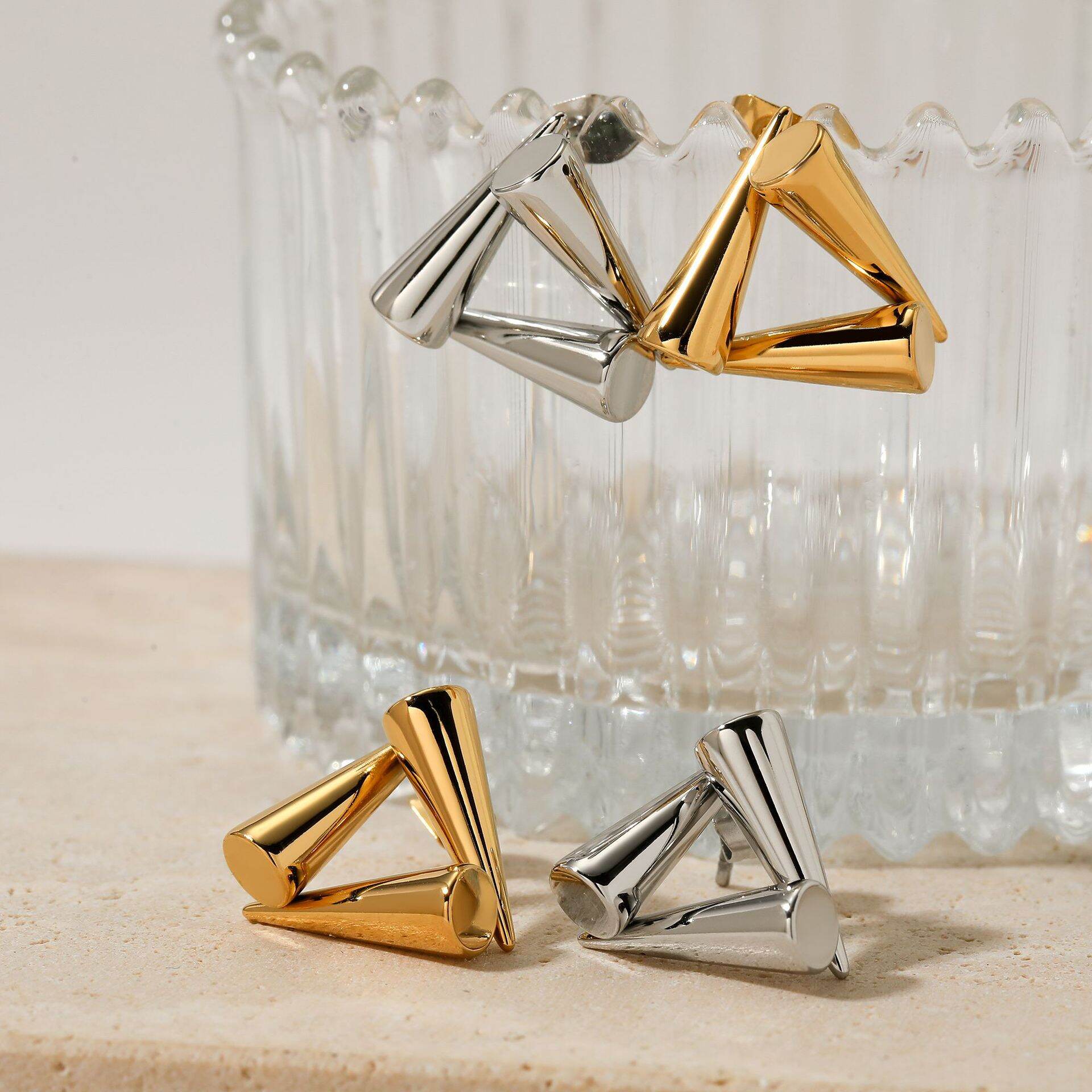 Simple Triangle Shape Stainless Steel Waterproof Women's Stud Earrings h5 Picture4