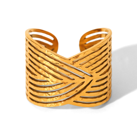 1 Piece Simple Series Daily Plant Stainless Steel Waterproof  Gold Color Statement Rings