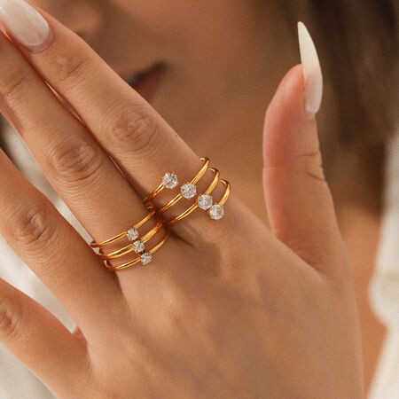 1 Piece Simple Three Layers Stainless Steel Waterproof Gold Color Zircon Statement Rings