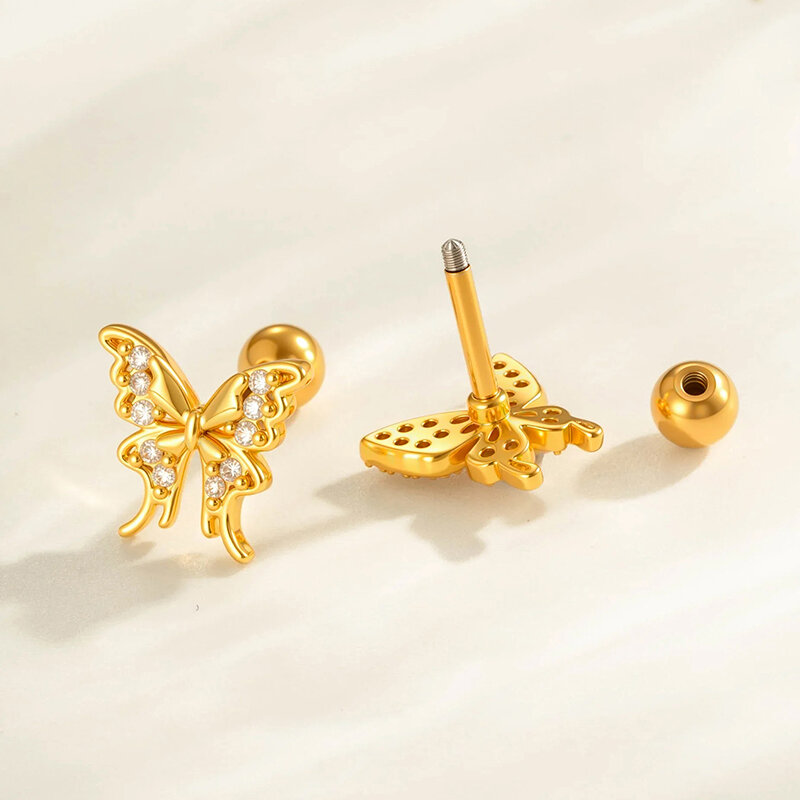 1 orecchino piercing a farfalla in zircone color rame e oro 2