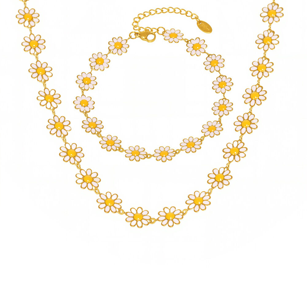 1 Piece Sweet Daisy Stainless Steel Waterproof Gold Color Women's Necklaces Sets h5 Picture7