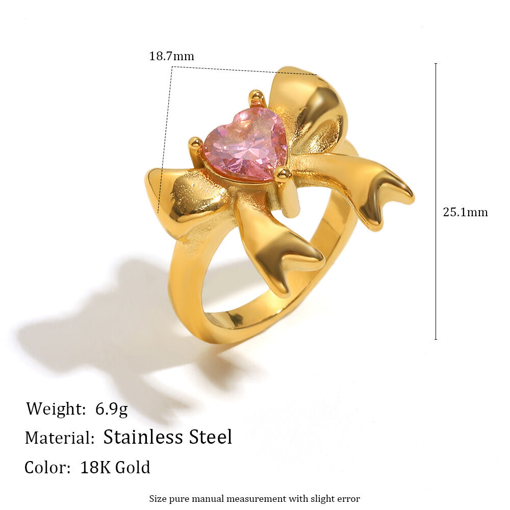 1 pezzo semplice serie carino fiocco nodo acciaio inossidabile impermeabile zircone anelli da donna con pietre preziose Immagine2