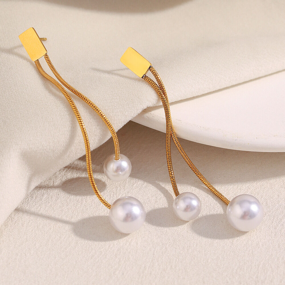 1 Pair Elegant Tassel Stainless Steel Waterproof Gold Color Dangle Earrings Picture4