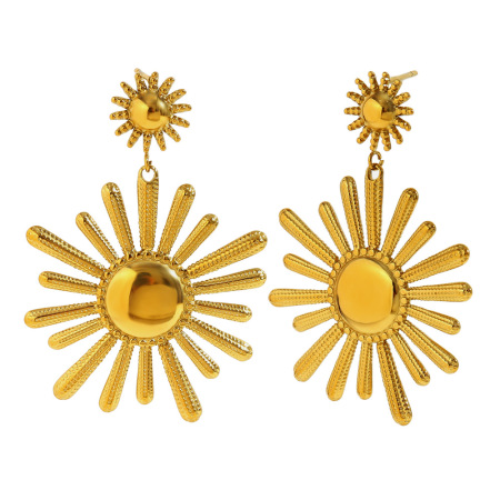 1 par de pendientes colgantes de acero inoxidable con forma de sol para mujer, resistentes al agua, de color dorado