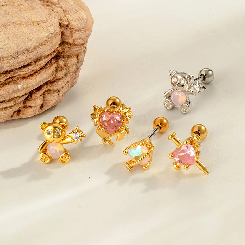 1 pezzo orecchini da donna con zirconi color rame e oro dolce orso